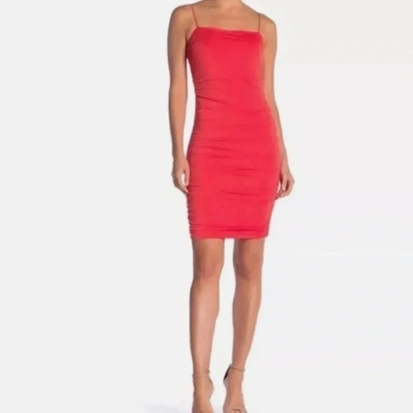 NWT NEW Love By Design Size XS Nordstrom Ruched Bodycon Mini Dress Hibiscus Pink - Picture 1 of 6